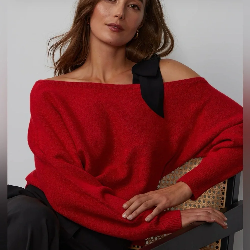 Tis the season to slip into soft sophisticated velvet off the shoulder sweater - Picture 2 of 6